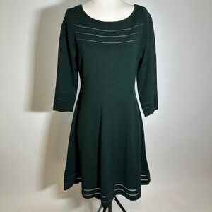 NWT JH Jessica Howard Green Mesh Striped Trim Sweater Dress Womens Size Large L
